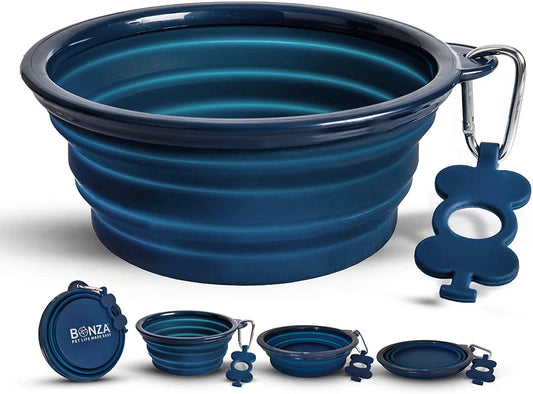 | Collapsible Silicone Dog Bowl | Travel Food and Water Station for Large Dogs | Lightweight, Sturdy, Leak Proof, Food Safe | Extra Large, Blue